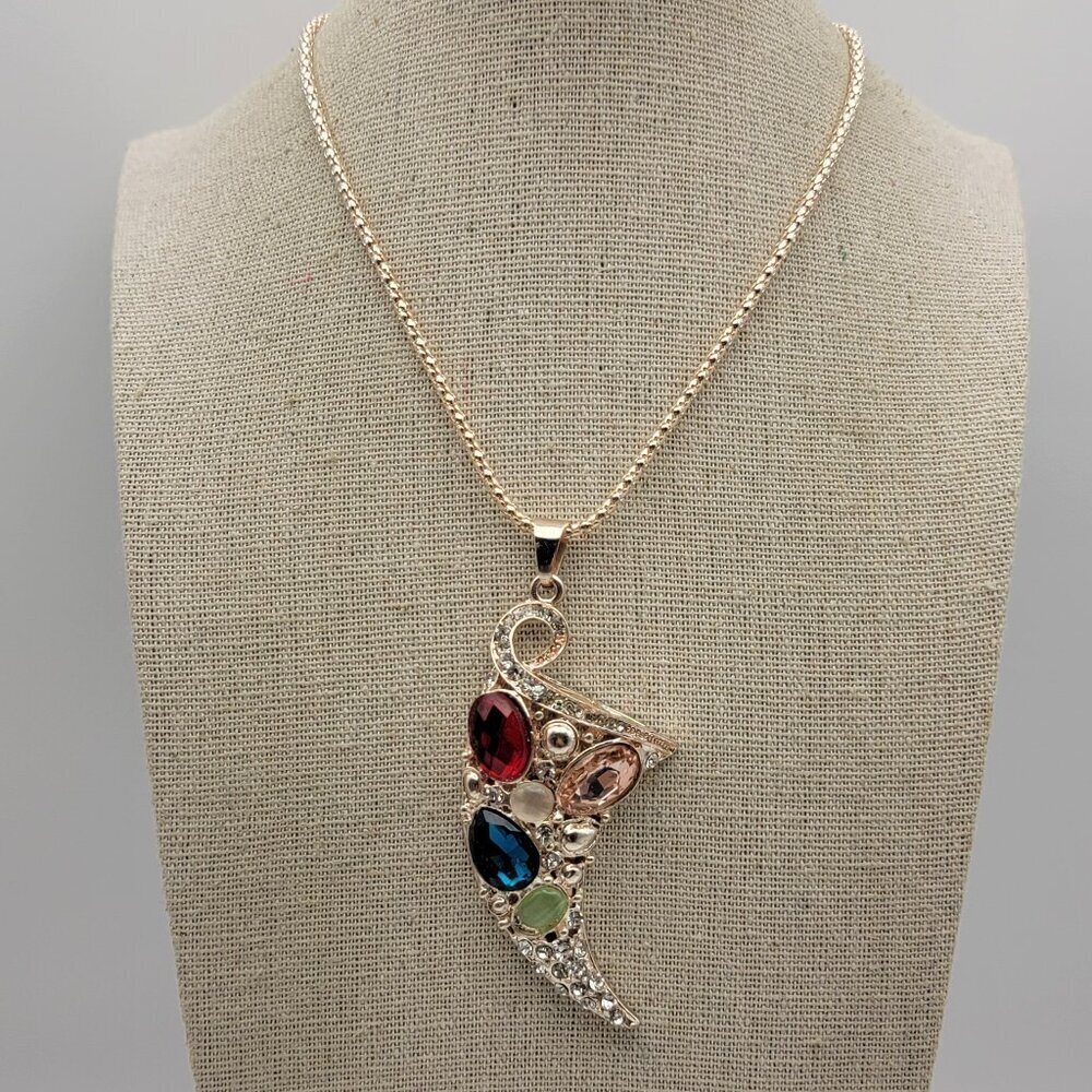 Betsey Johnson Multicolor Crystal CLAW Pendant Necklace Silver-Tone  31 Inch